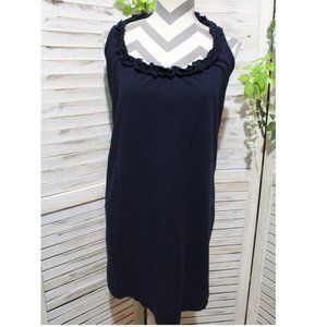 J. Crew cotton navy shift dress ruffle neckline (819)🦄